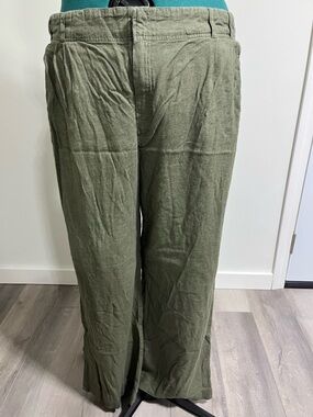 Coldwater Creek Olive Wide-Leg Linen-Blend Trousers